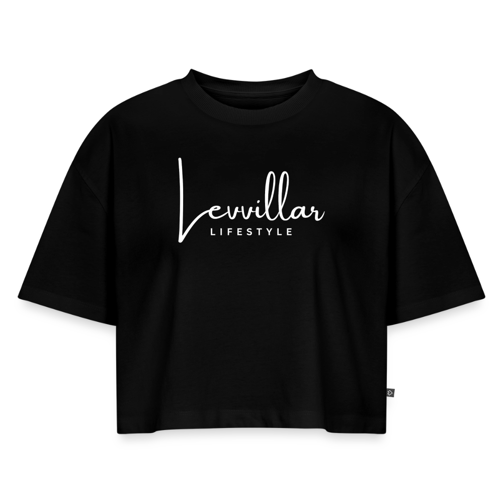 LEVVILLAR Women’s Premium Oversized Organic Cropped T-Shirt - black