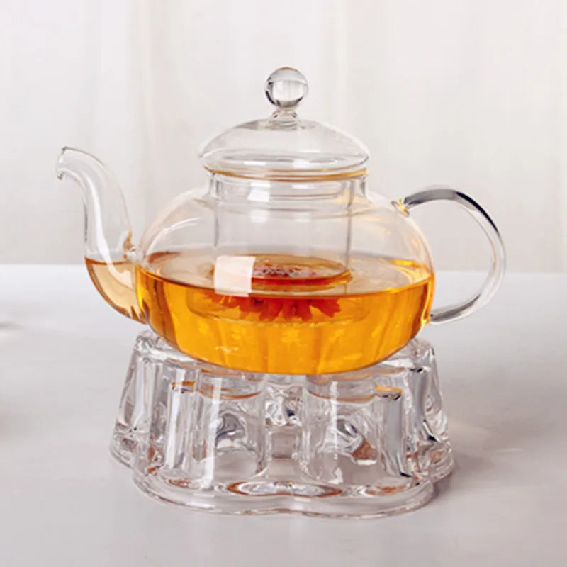 Clear Glass Heat-Resisting Heart Shape Teapot' Warmer Heater Base Candle Holder