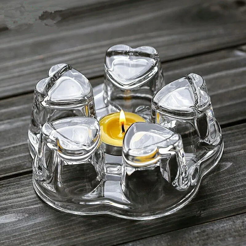 Clear Glass Heat-Resisting Heart Shape Teapot' Warmer Heater Base Candle Holder